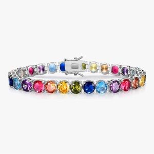 NEW 14k White Gold Plated 5mm Multi Colored Cubic Zirconia Tennis Bracelet